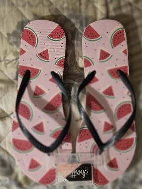 Chatties Pink Watermelon Print Flip Flops NWT SZ 9-10